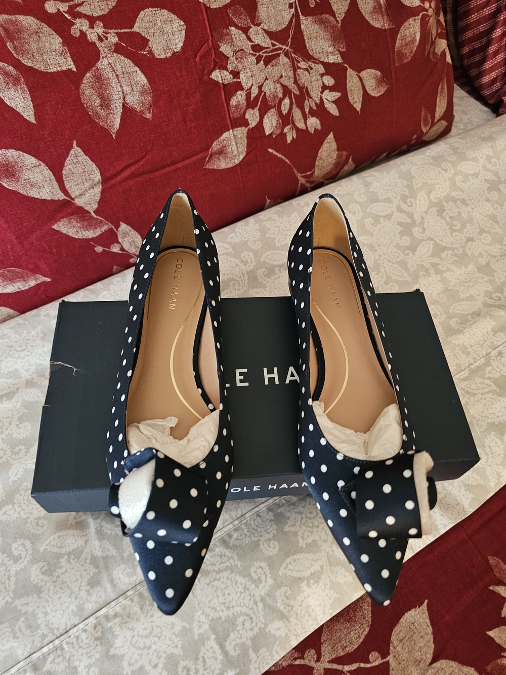 Cole Haan Women's Black Polka Dot Bow Pointed Flats